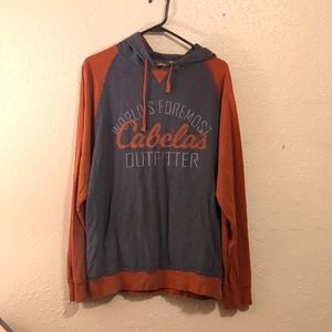 Cabelas hoodie men's long sleeve tee with hood orange charcoal gray grey medium